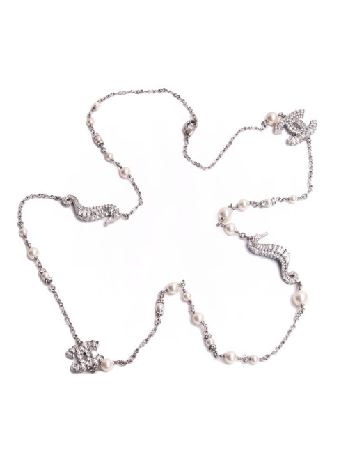 Sautoir " hippocampe" CHANEL argent et strass