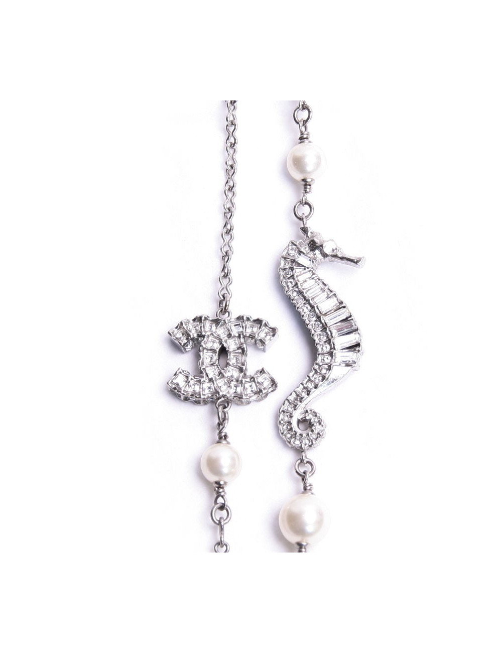 Sautoir " hippocampe" CHANEL argent et strass