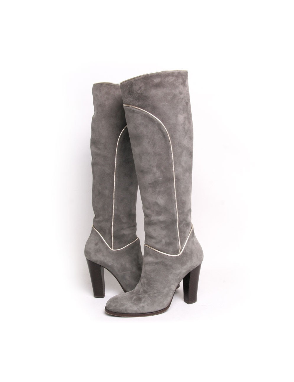 Bottes PAUL & JOE t 36 veau velours gris perle et doré