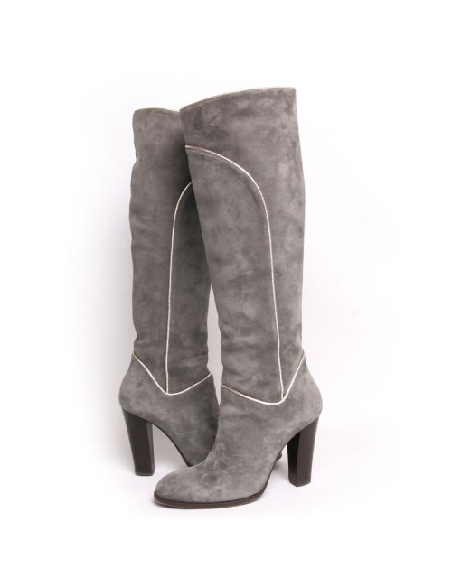 Bottes PAUL & JOE t 36 veau velours gris perle et doré