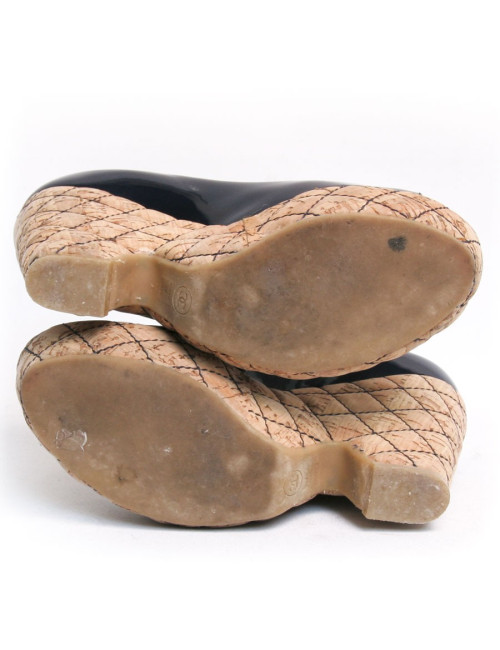 Sandales compensées CHANEL T liège et vernis bleu