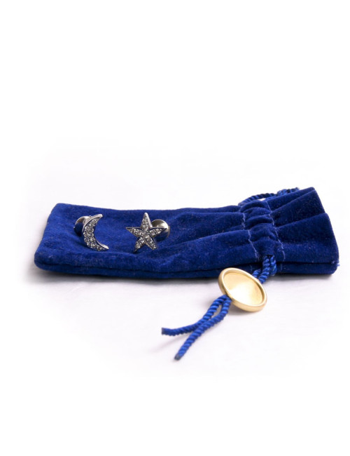 Clous d'oreille en diamant "étoile et lune"