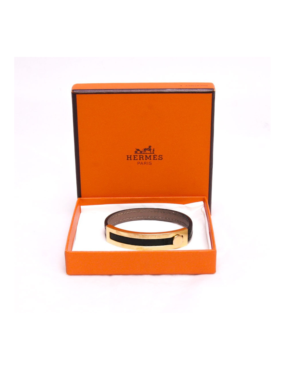 Bracelet HERMES cuir et or massif