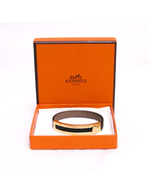 Bracelet HERMES cuir et or massif