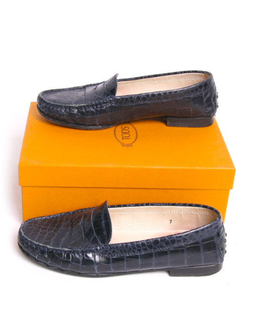 Mocassins TOD'S crocodile bleu marine T7