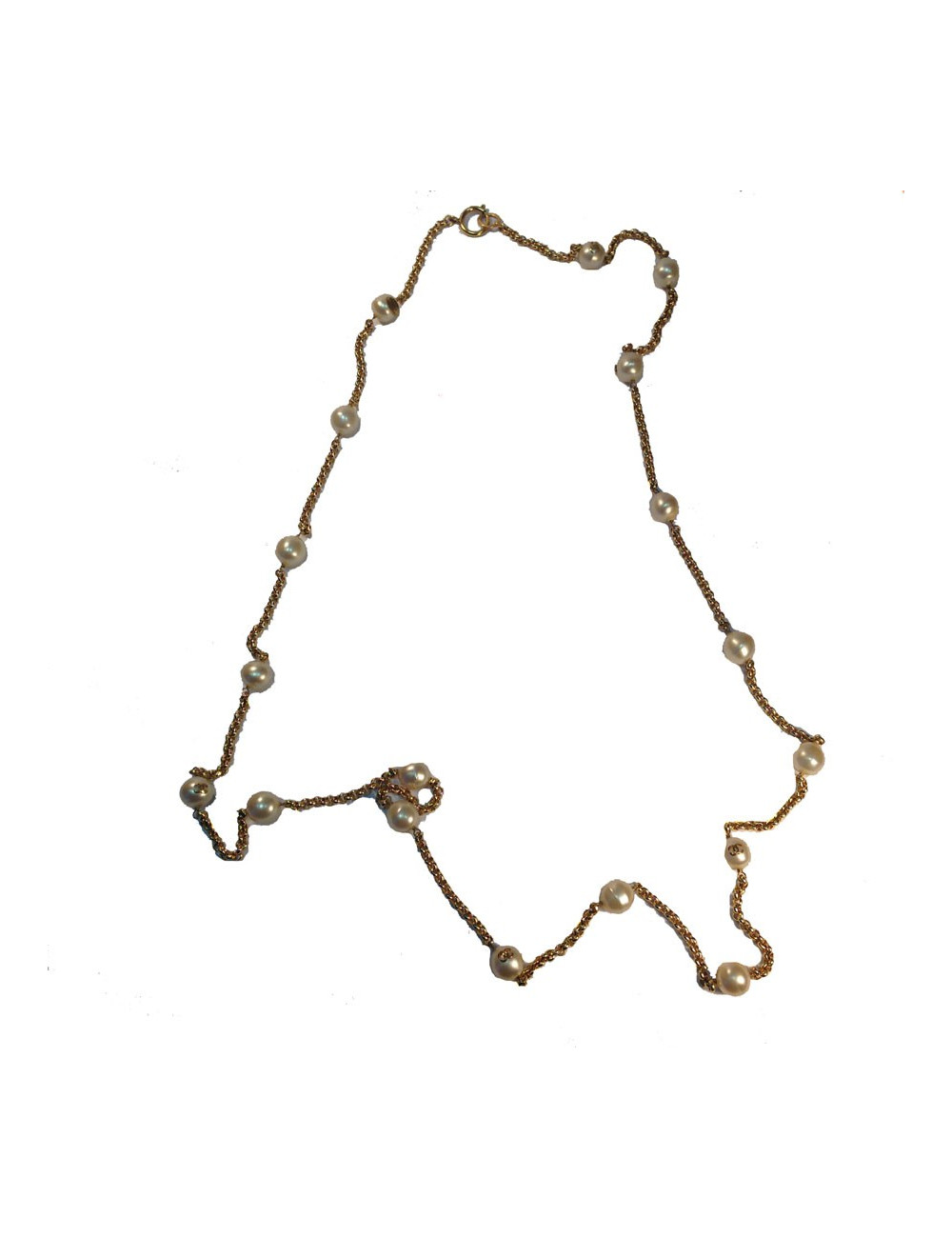 Long sautoir CHANEL chaîne et perles nacrées