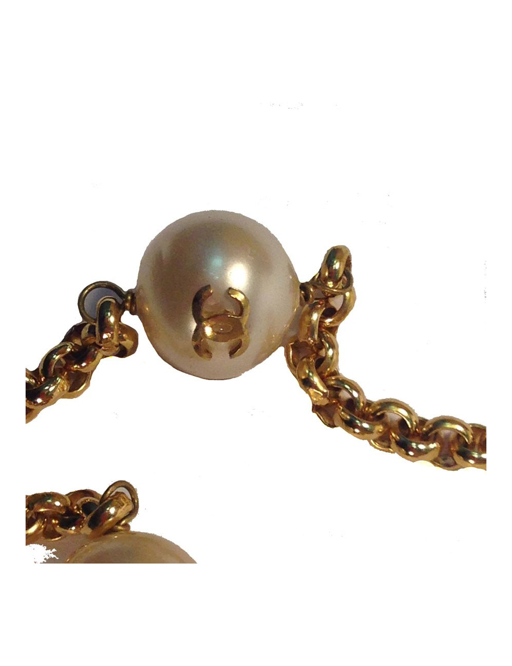 Long sautoir CHANEL chaîne et perles nacrées