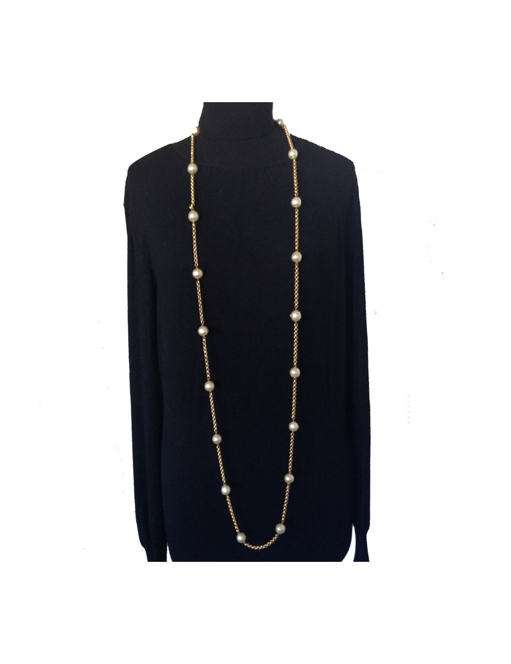 Long sautoir CHANEL chaîne et perles nacrées