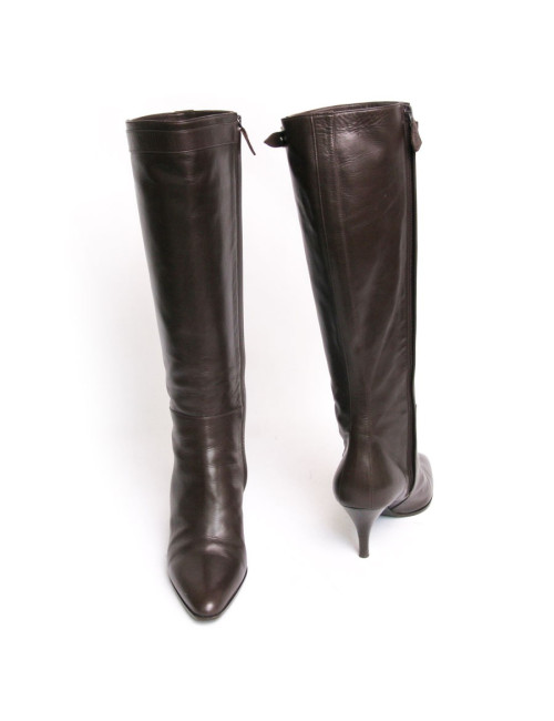 Bottes HERMES T 37  cuir d'agneau marron