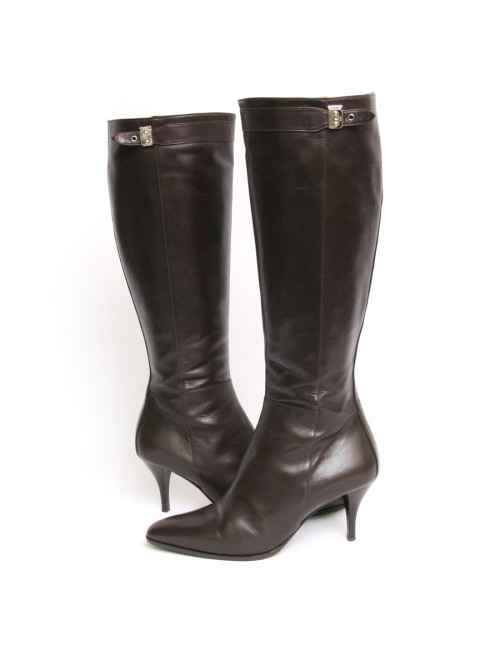 Bottes HERMES T 37  cuir d'agneau marron