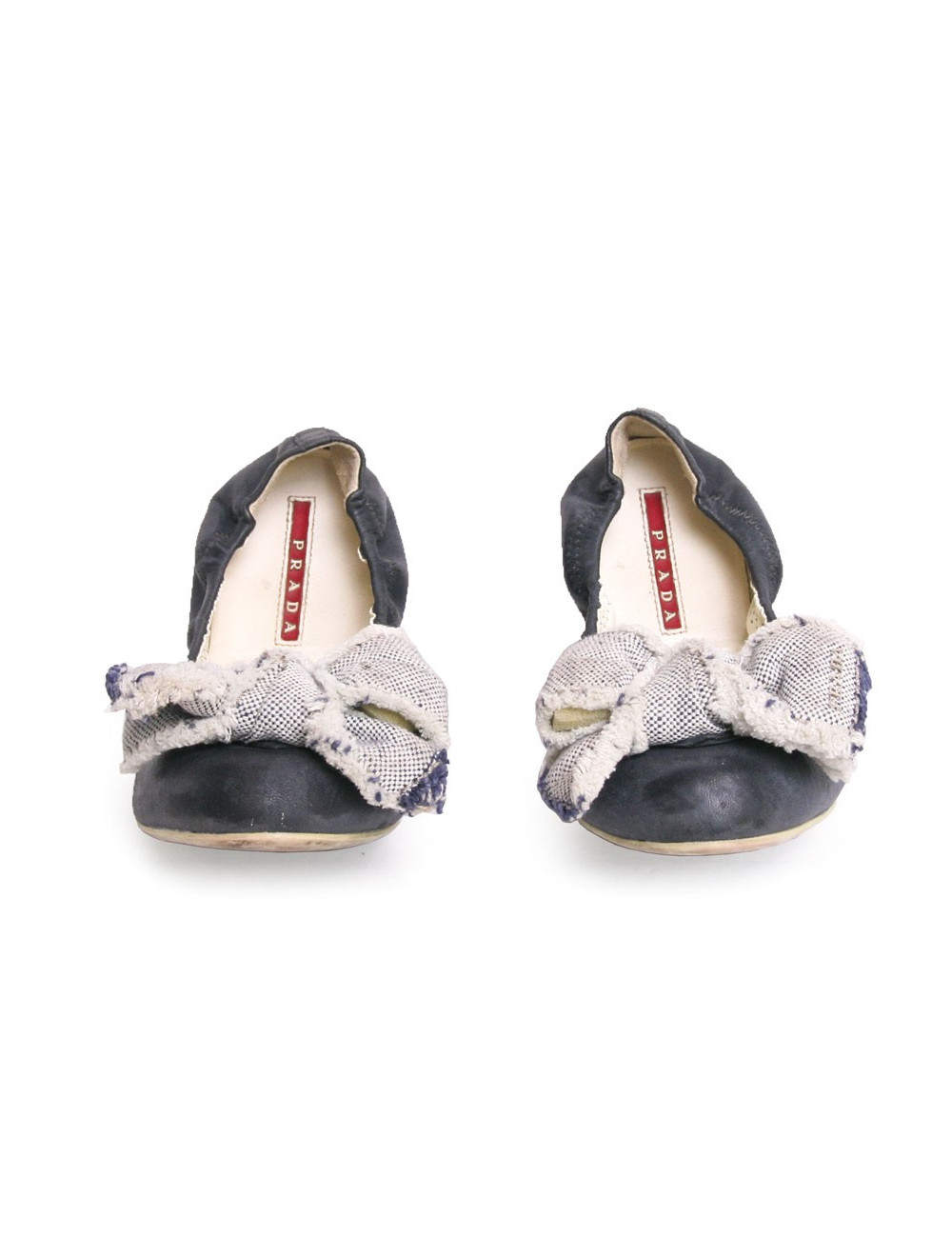 Ballerines PRADA cuir et tissu bleu T36