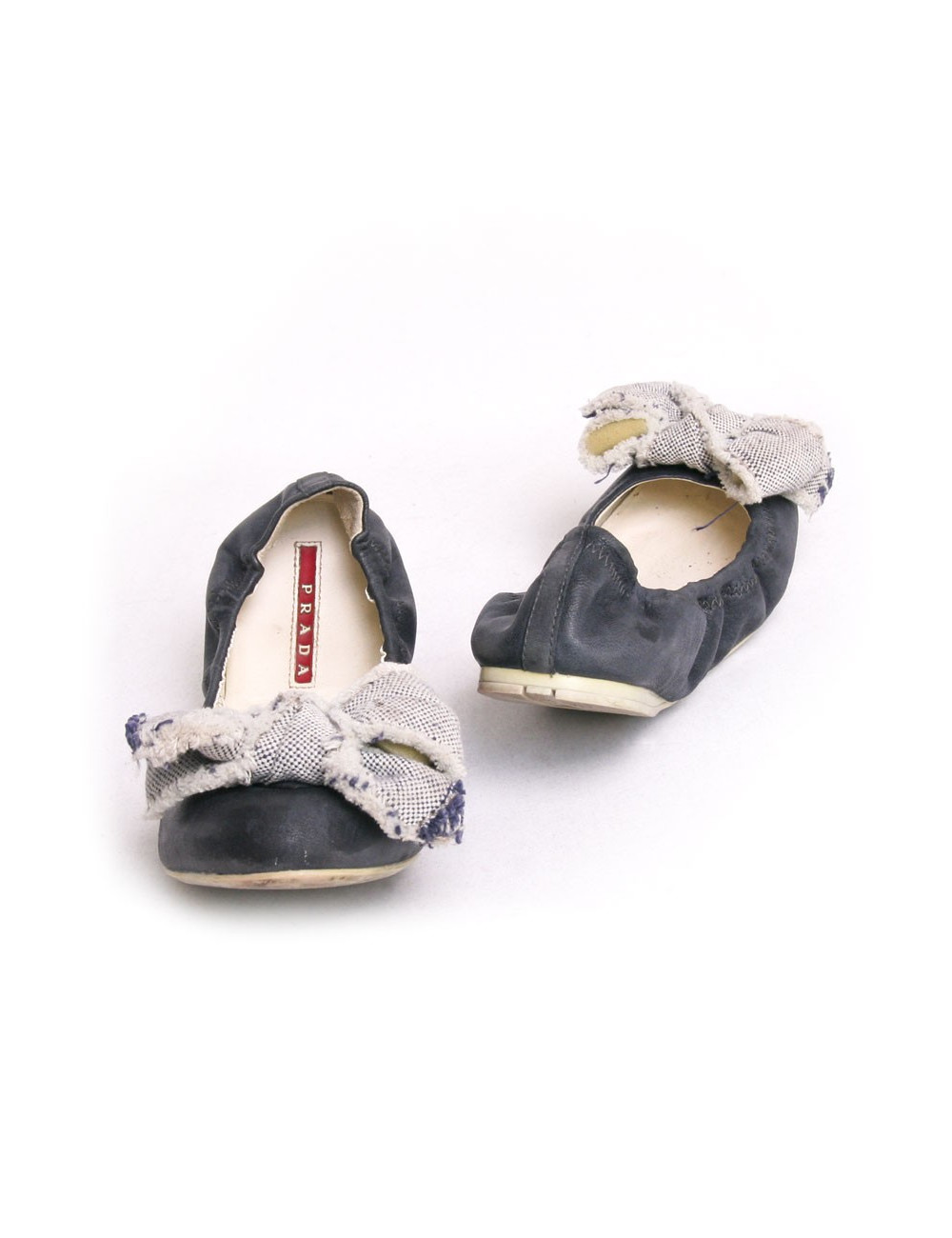 Ballerines PRADA cuir et tissu bleu T36