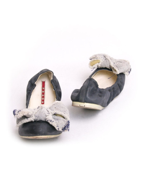 Ballerines PRADA cuir et tissu bleu