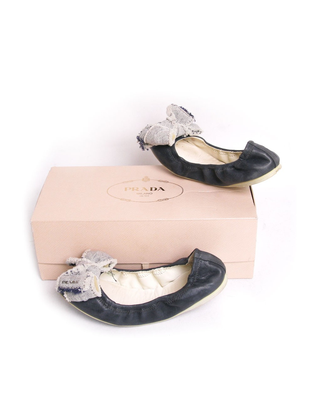 Ballerines PRADA cuir et tissu bleu