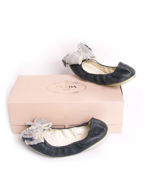 Ballerines PRADA cuir et tissu bleu