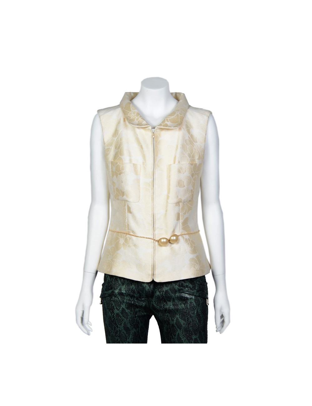 Gilet CHANEL sans manches ceinture perles nacrées