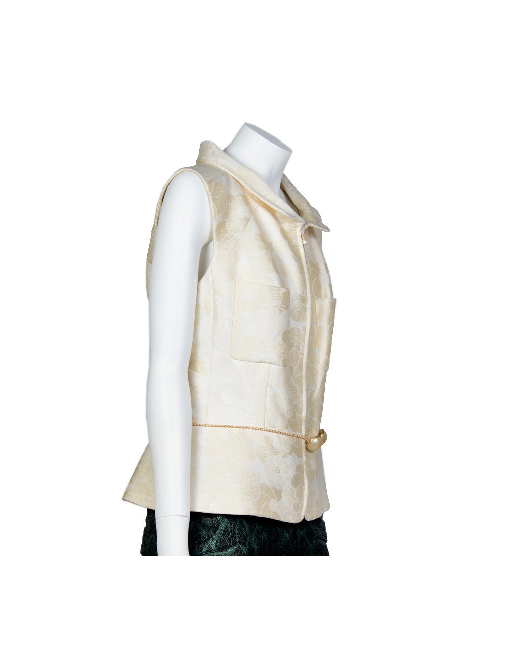 Gilet CHANEL sans manches ceinture perles nacrées