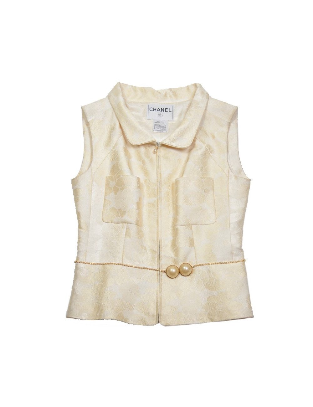 Gilet CHANEL sans manches ceinture perles nacrées