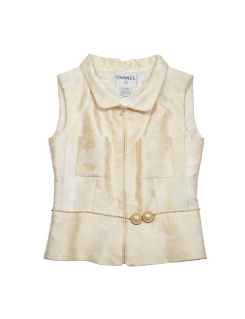 Gilet CHANEL sans manches ceinture perles nacrées