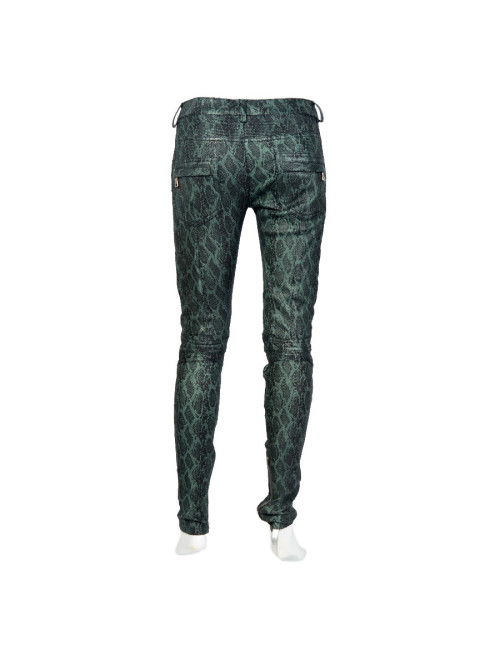 Pantalon Jean's BALMAIN cuir façon python vert dégradé T38