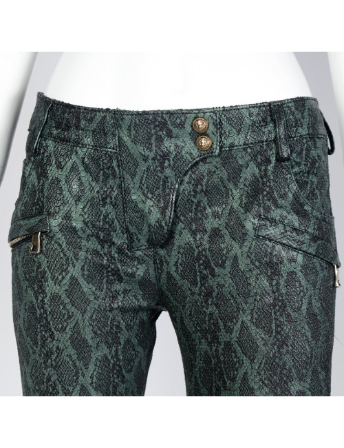 Pantalon Jean's BALMAIN cuir façon python vert dégradé T38