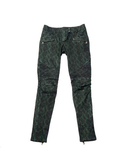 Pantalon Jean's BALMAIN cuir façon python vert dégradé T38