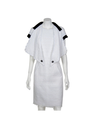 Robe CHANEL T 38 tweed blanche et noire