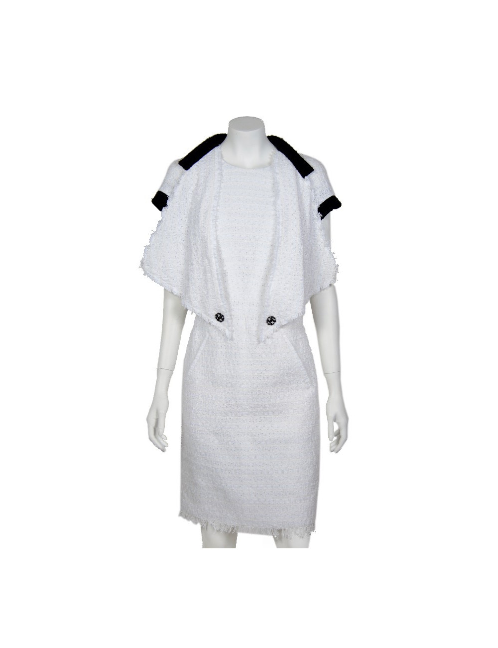 Robe CHANEL T 38 tweed blanche et noire