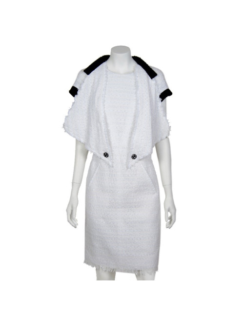 Robe CHANEL T 38 tweed blanche et noire