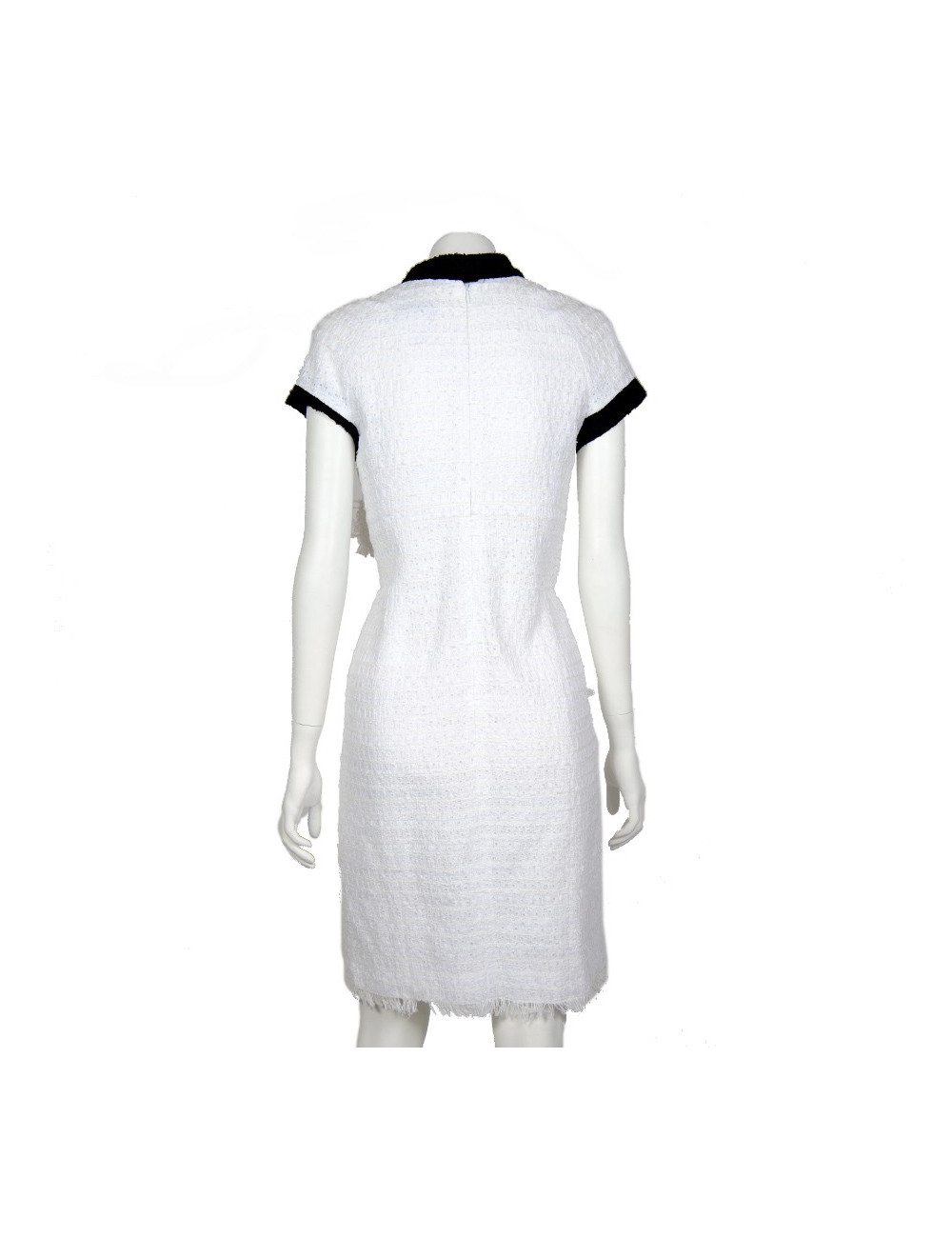 Robe CHANEL T 38 tweed blanche et noire