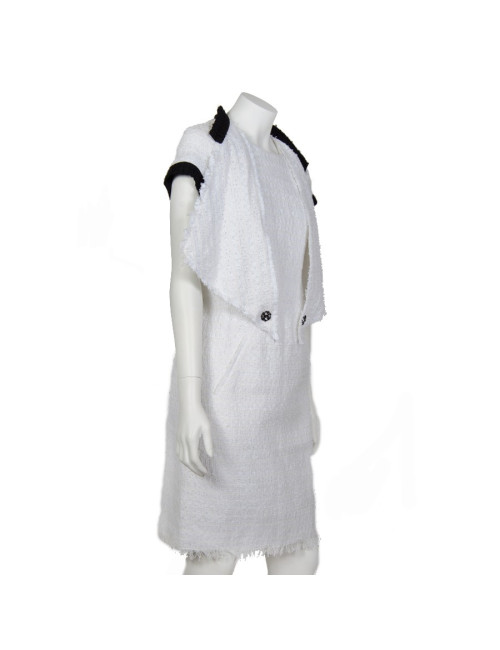 Robe CHANEL T 38 tweed blanche et noire