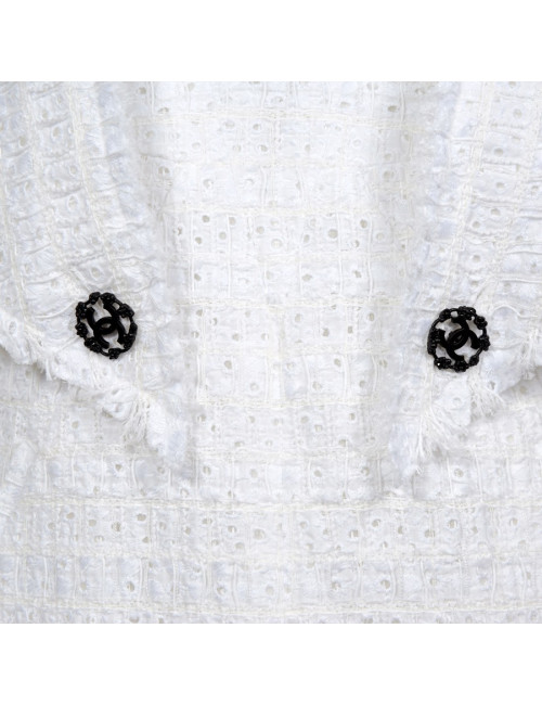 Robe CHANEL T 38 tweed blanche et noire