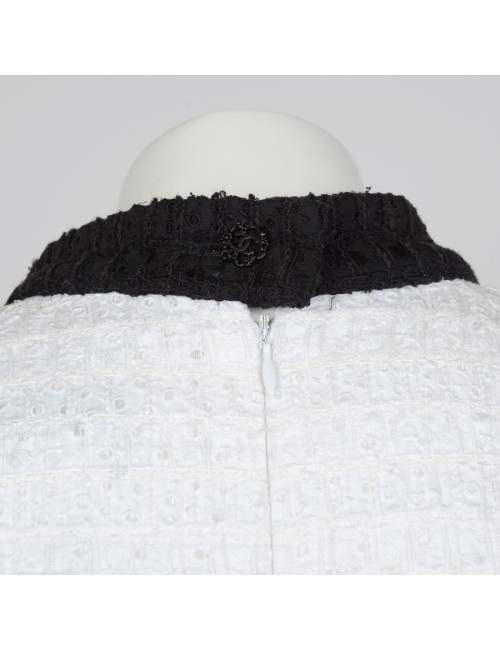 Robe CHANEL T 38 tweed blanche et noire