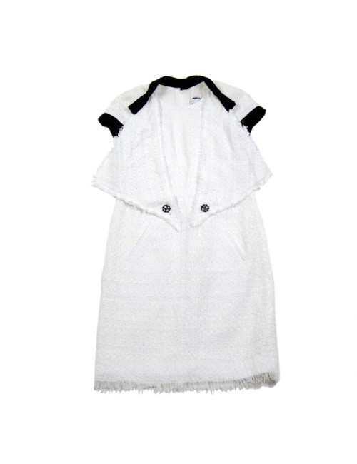 Robe CHANEL T 38 tweed blanche et noire