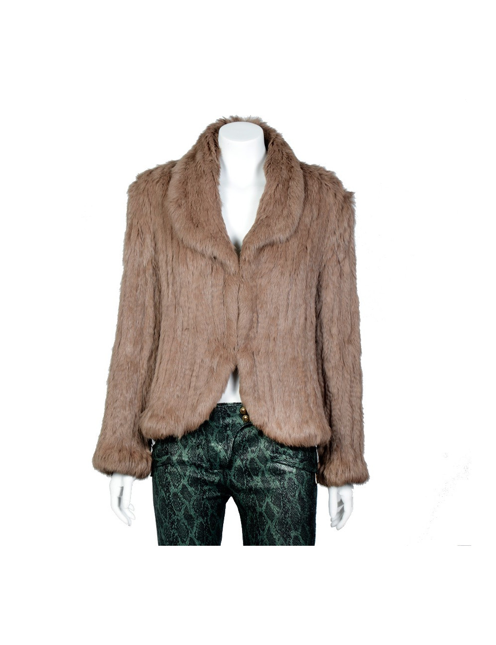 Veste YVES SALOMON fourrure tricotée marron clair