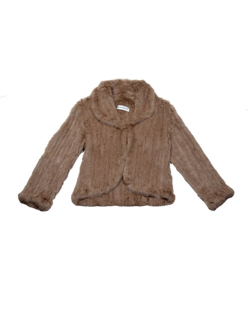 Veste YVES SALOMON fourrure tricotée marron clair