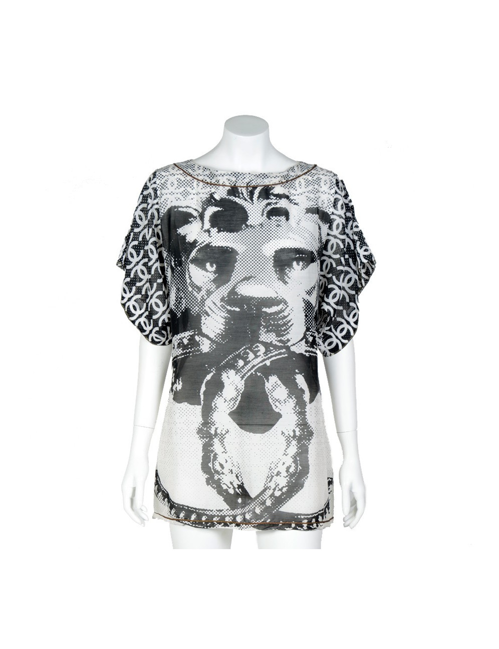 Blouse CHANEL T40 soie blanc/noir