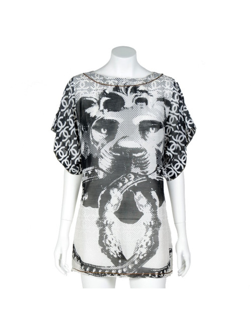 Blouse CHANEL T40 soie blanc/noir