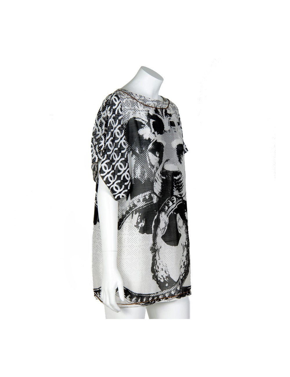 Blouse CHANEL T40 soie blanc/noir