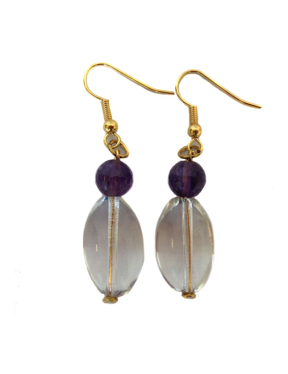 Clous MARGUERITE DE VALOIS cristal de Roche et améthyste