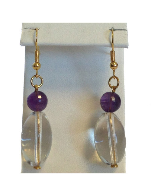 Clous MARGUERITE DE VALOIS cristal de Roche et améthyste