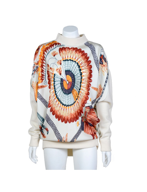 Blouse HERMES soie  motifs "plumes"