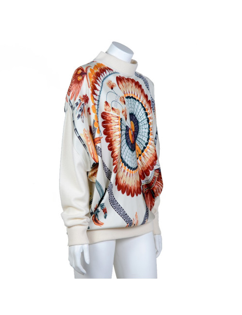 Blouse HERMES soie motifs plumes
