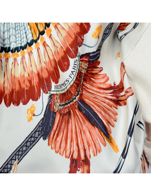 Blouse HERMES soie  motifs "plumes"