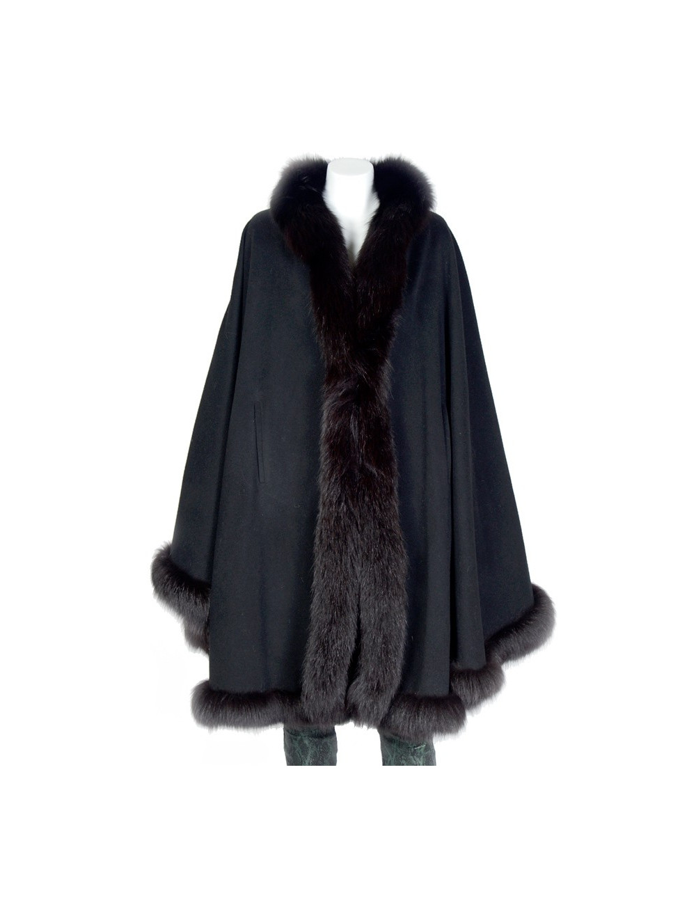 Cape GERARD BABIN drap de laine et renard noir