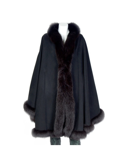 Cape GERARD BABIN drap de laine et renard noir