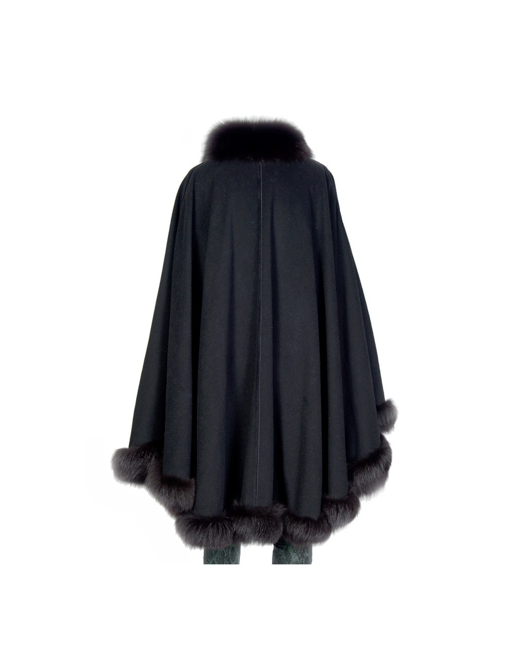 Cape GERARD BABIN drap de laine et renard noir