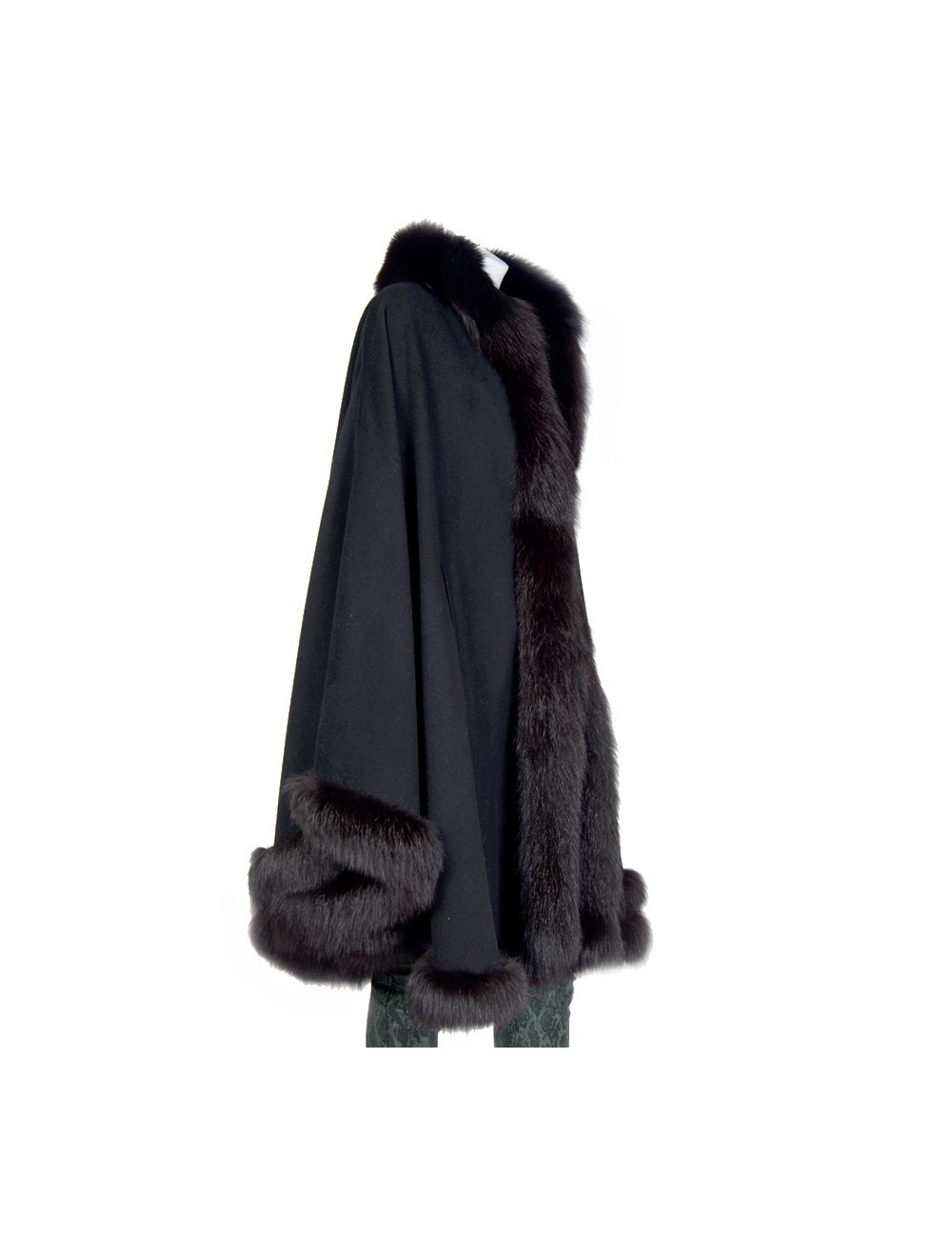 Cape GERARD BABIN drap de laine et renard noir