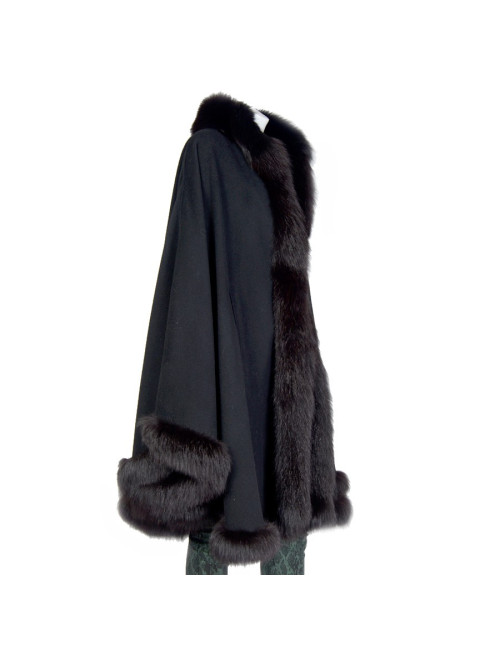 Cape GERARD BABIN drap de laine et renard noir