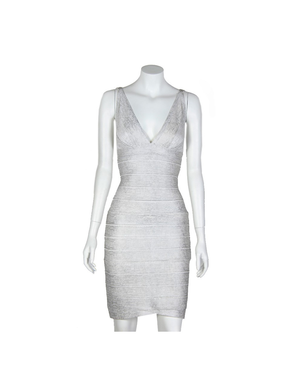 Robe HERVE LEGER T M blanc et argenté